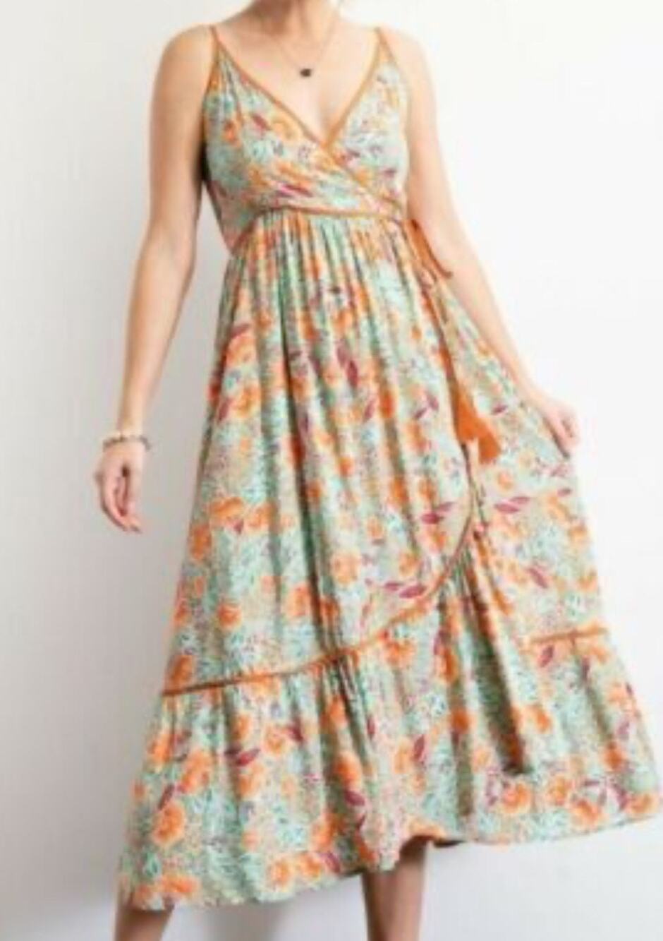 Easel Wrap Floral Boho Pastel Sundress-Size Small